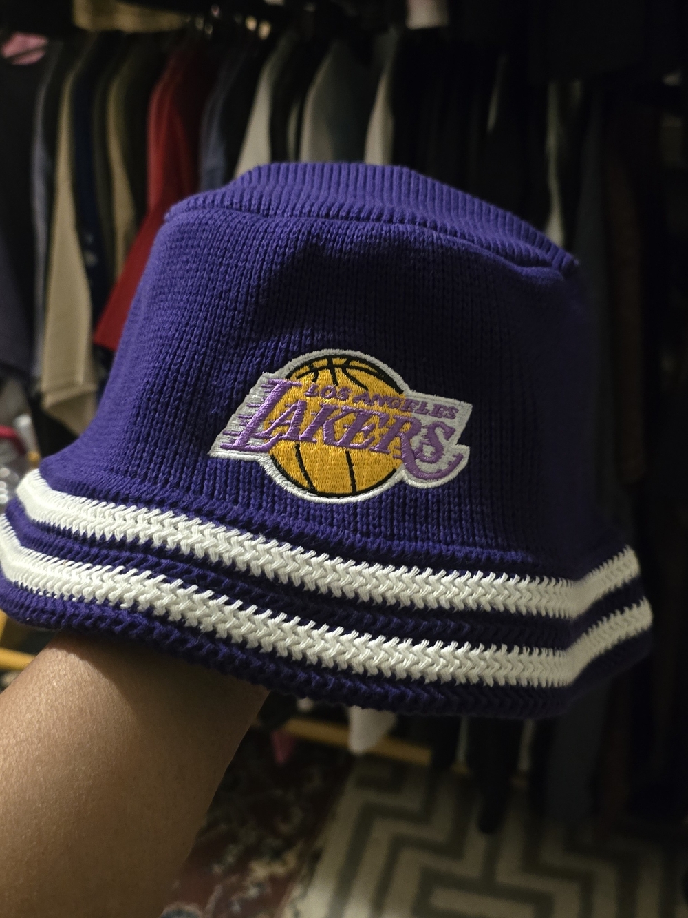 Mitchell & Ness Los Angeles Lakers NBA Knucket Knit Bucket Hat Purple & White